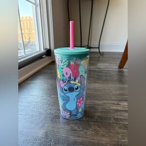 Disney Stitch Kids Tumbler with Pink Straw and Blue Design